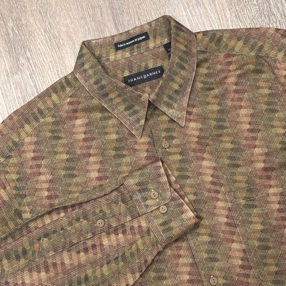 Vintage Jhane Barnes Shirt Mens Large Woven in Japan Geometric Cotton